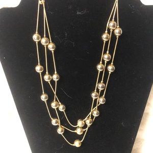 Necklace triple strand w gold ball beads